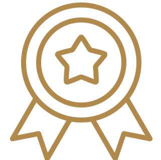 Star medal icon on black background.
