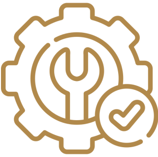 Cog with wrench and checkmark icon.