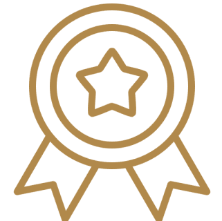 Star medal icon on black background.