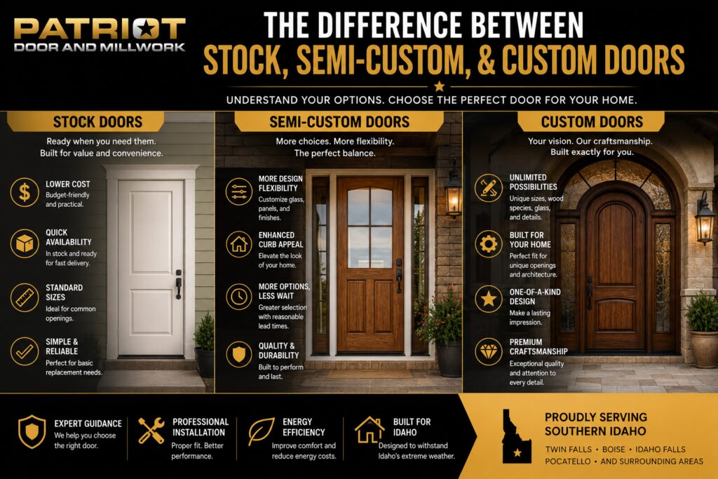 the difference between stock, semi-custom, and custom doors